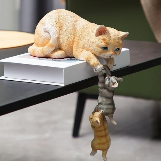 Cats Resin Sculpture Mother Cat And Kittens Figurine Desk Edge Decoration Cat Statue