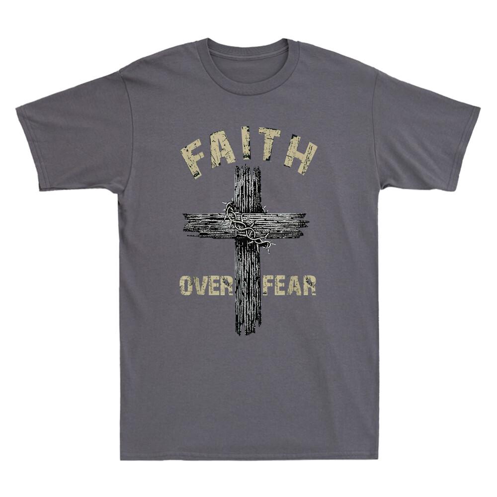 Jesus Christ Cross Faith Over Fear Quote Saying Christian Unisexs Black Tshirt