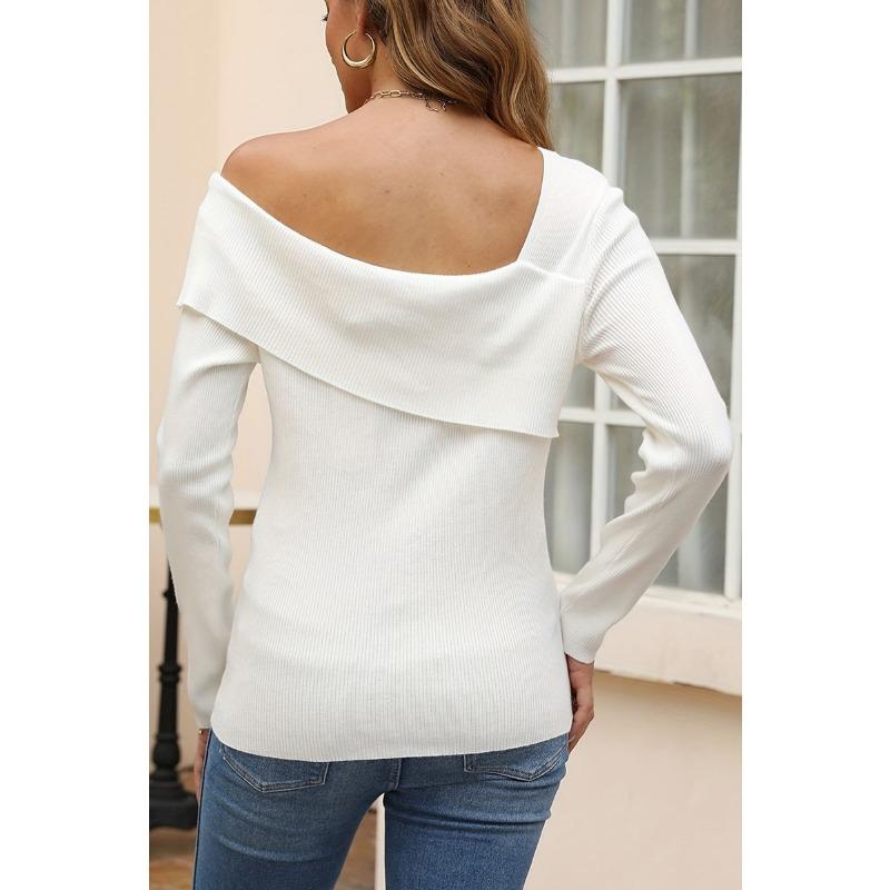 Женский свитер без бретелек весна осень длинный рукав вязаный легкий пуловер свитер топ