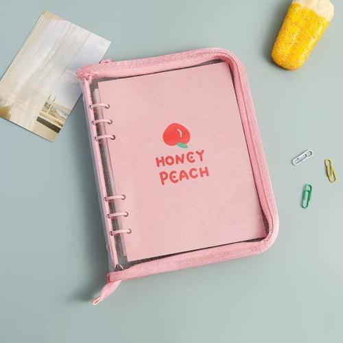 A5 Collectible Book with Glitter, 6 Rings, 10 Refills, Trading Card and Acrylic Stand Storage, Instax Case, and File (Peach/Pink)