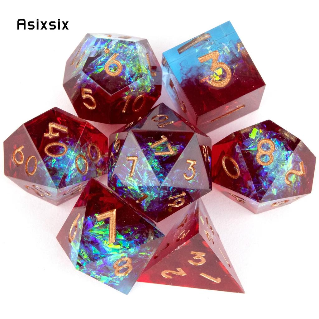 7 Pcs Red Resin Golden Number Sharp Edge Dice Polyhedral Dice Suitable for Role-Playing RPG Board Game