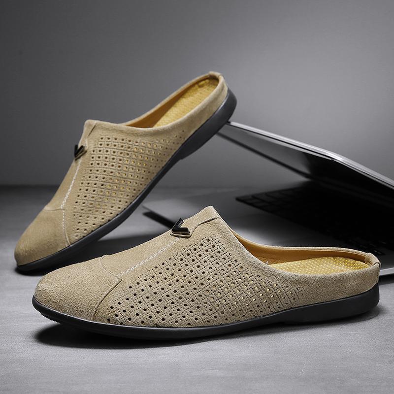 Мужские кожаные тапочки, уличные лоферы