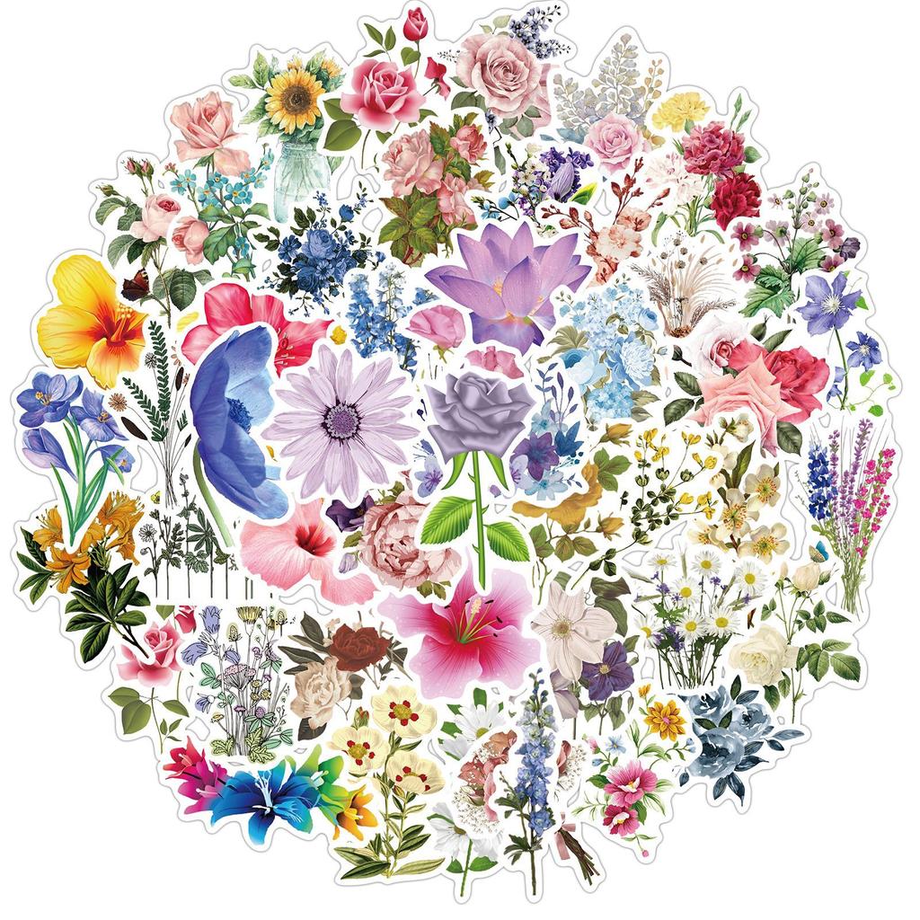 50 Ins Style Flowers Graffiti Stickers Suitcase Motorcycle Trolley Case Notebook Waterproof Stickers