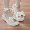 Women's 2024 Summer Fairy Style Platform Sandals with Bow, Thick Sole, Pearl Accent, and One-Strap Design