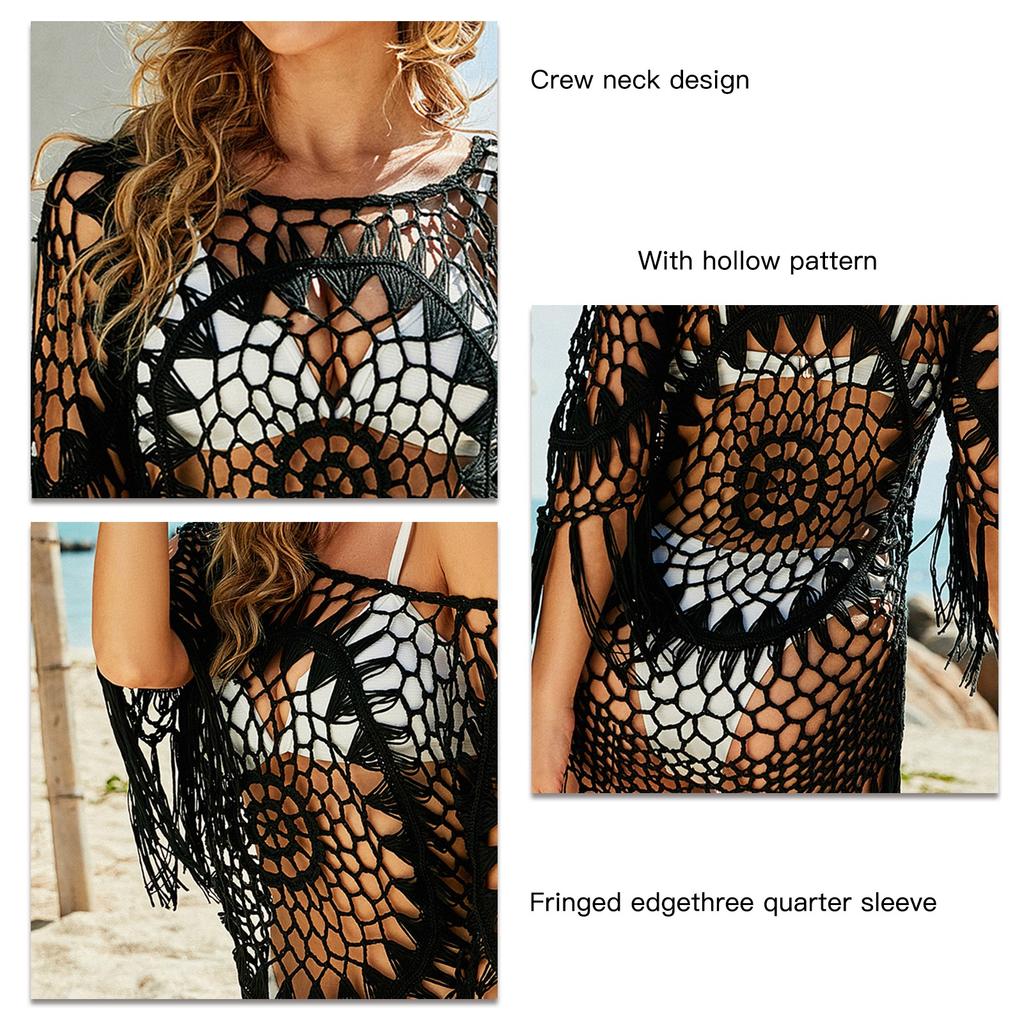 Накидка с кисточками и вырезом для женщин, с круглым вырезом и рукавом три четверти, однотонная мягкая накидка для