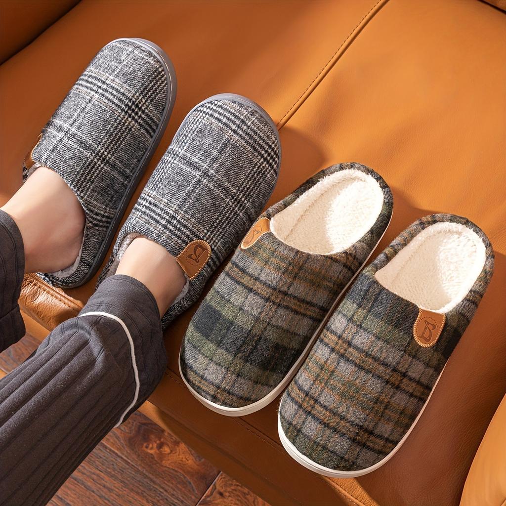 1 пара унисекс клетчатых тапочек, повседневные комнатные тапочки с круглым носком, мягкая тканевая подкладка и подошва, всесезонная комфортная обувь для дома и офиса