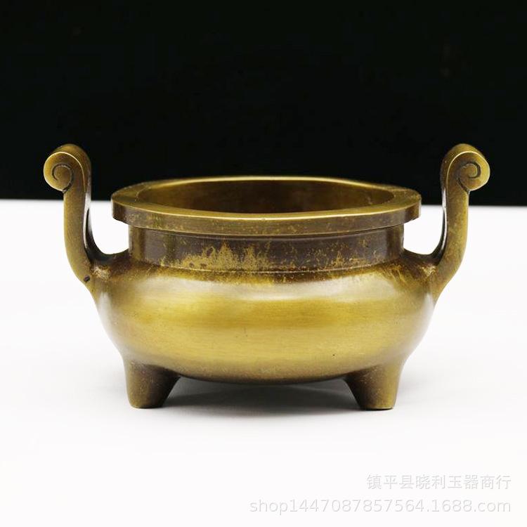 Three-Legged Tripod Buddha Offering Plate Copper Incense Living Room Ornament Aromatherapy Tube Cap Ear Burner Dam