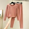 Ladies' Casual And Comfortable Long Sleeved Solid Color With Thick Velvet Sleepwear And Warm Pants Set