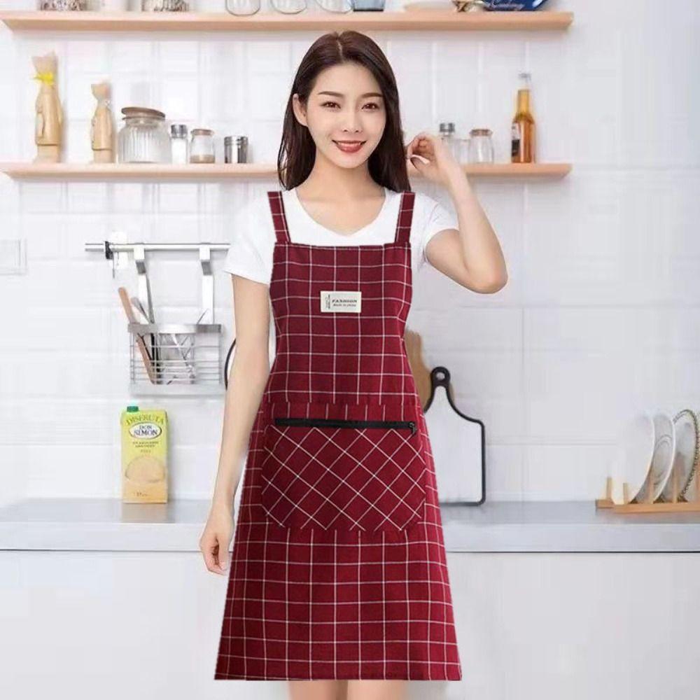 Checkered Cotton Apron Oil-proof Cooking Apron Cooking Accessories Kitchen Apron Kitchen