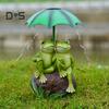 Лягушка-пара, солнечный свет, прочная конструкция из смолы, водонепроницаемая, устойчивая к ультрафиолетовому излучению, скульптура лягушки, держащей зонтик, со светодиодной подсветкой