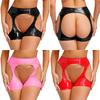Womens Wet Look Hot Pants Open Crotch Thigh Cutouts Bodycon Boxer Shorts Patent Leather Design for Pole Dance