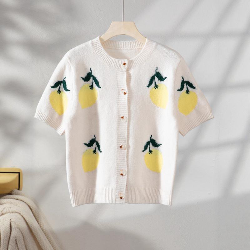 2025 Осень Новинка Вязаный свитер с узором манго Модный повседневный свитер на пуговицах с коротким рукавом для женщин