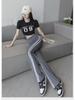 Women's High-Waist Shark Flared Pants with Side Stripes - Slim Fit Barbie Trousers for Spring Outerwear