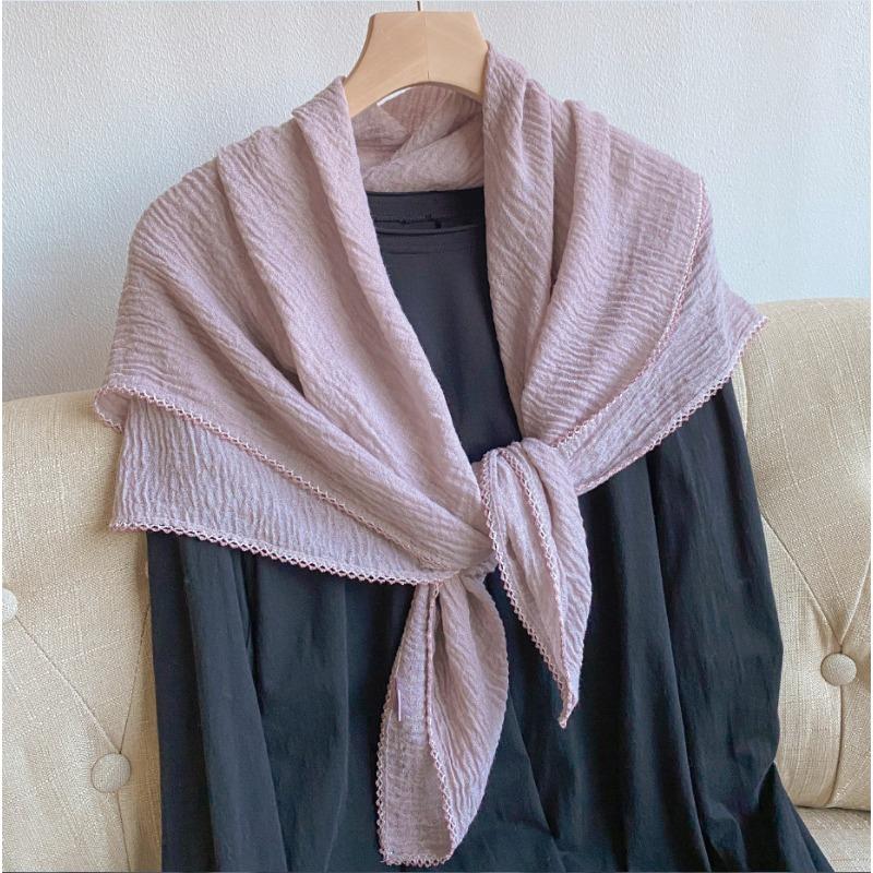 Spring and Autumn New Pleated Solid Color Cotton and Linen Large Square Scarf Silk Scarf Femininity Versatile Shawl Thin Neck Scarf