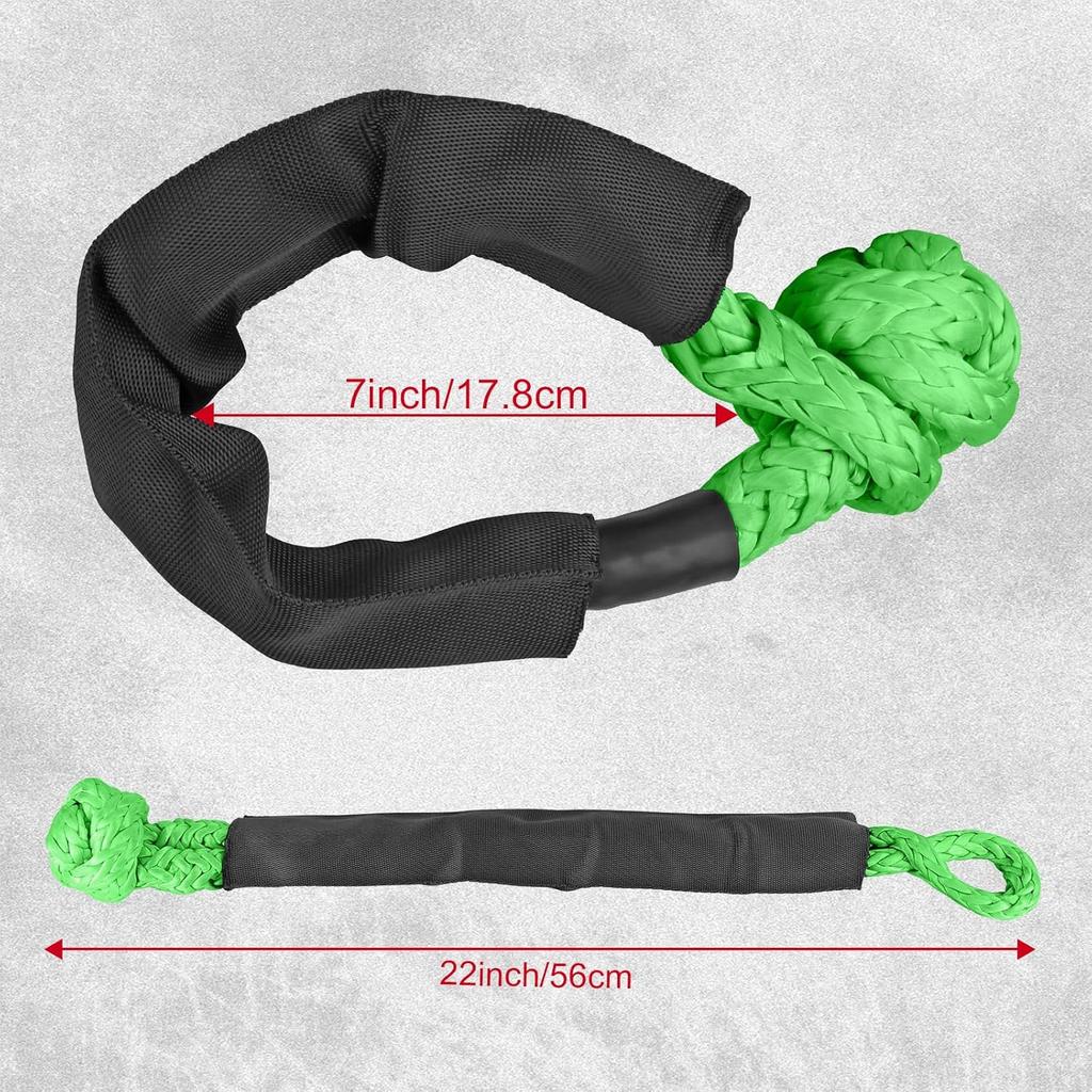 2 Pack Green Soft Shackle 57,000 LBS Breaking Strength 1/2 Inch X 22 Inch With Protective Sleeve For Off-Road Sailing Trucks 4X4 UTV Synthetic Road