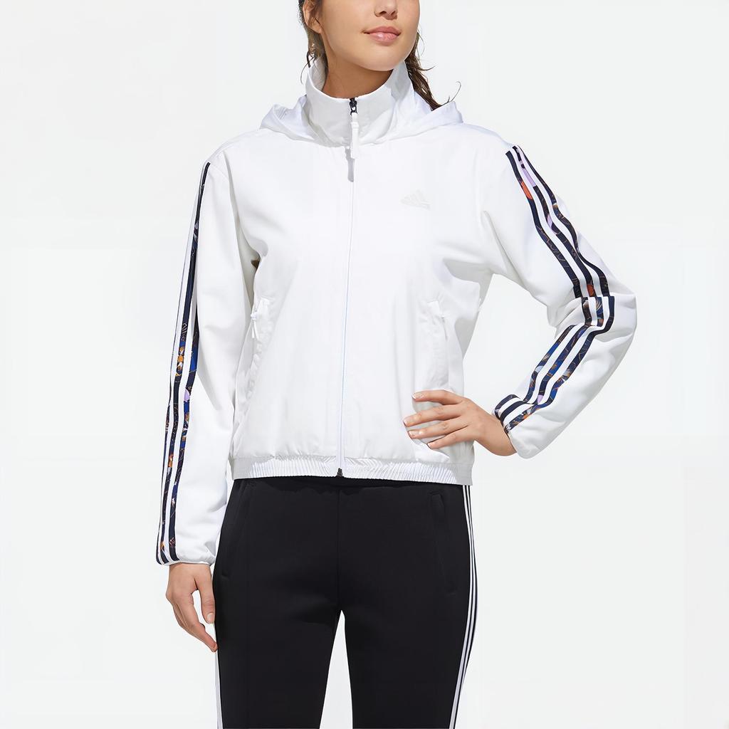 adidas Спортивная флисовая куртка с капюшоном с принтом, женские куртки белого цвета GG0764