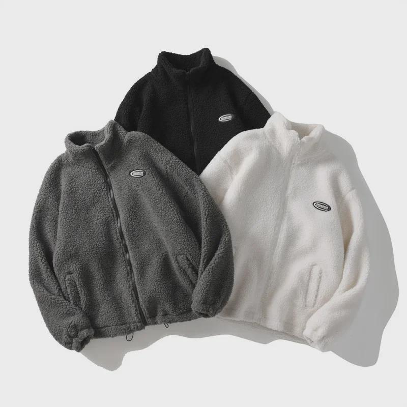 Men's Trendy Korean Lambskin Winter Cotton Jacket with Velvet Lining - Loose Fit, Stand Collar