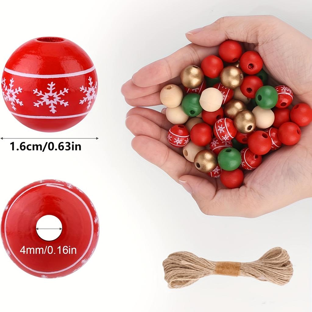 50 шт. 16 мм Рождественские натуральные деревянные бусины с узором в виде снежинок, разделительные бусины для самостоятельной работы, аксессуары для браслетов-гирлянд