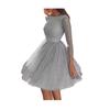 Glitter Starry Tulle Prom Dress for Women Long Sleeve Crew Neck Formal Evening Dress Mesh Cocktail Party Short Dress
