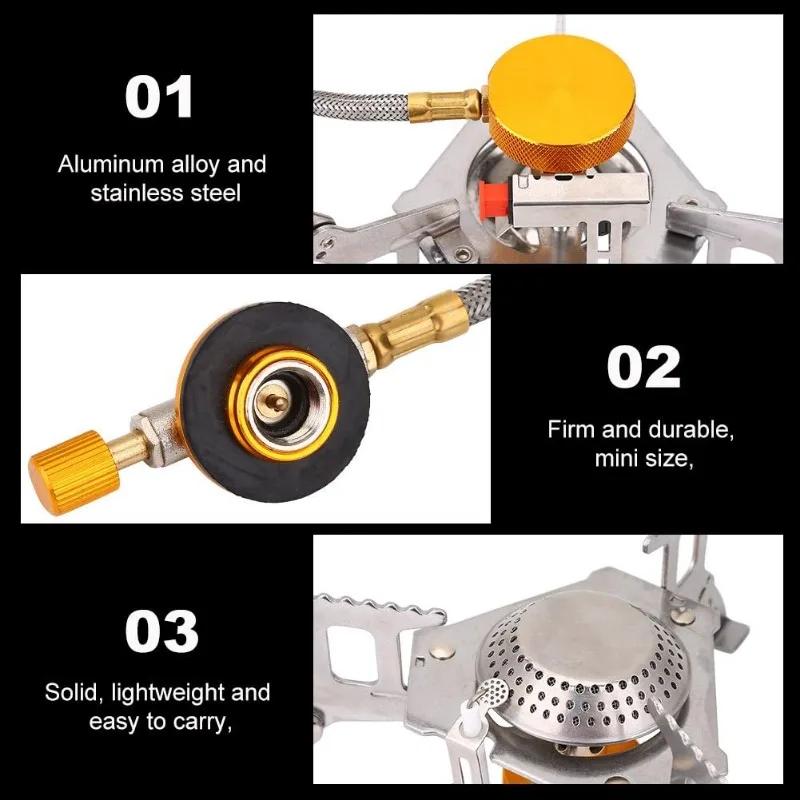 Stove Burner Aluminum Alloy Portable Camping Gas Stove Folding Stove with Convenient Piezo Ignition for Outdoor Camping Travel