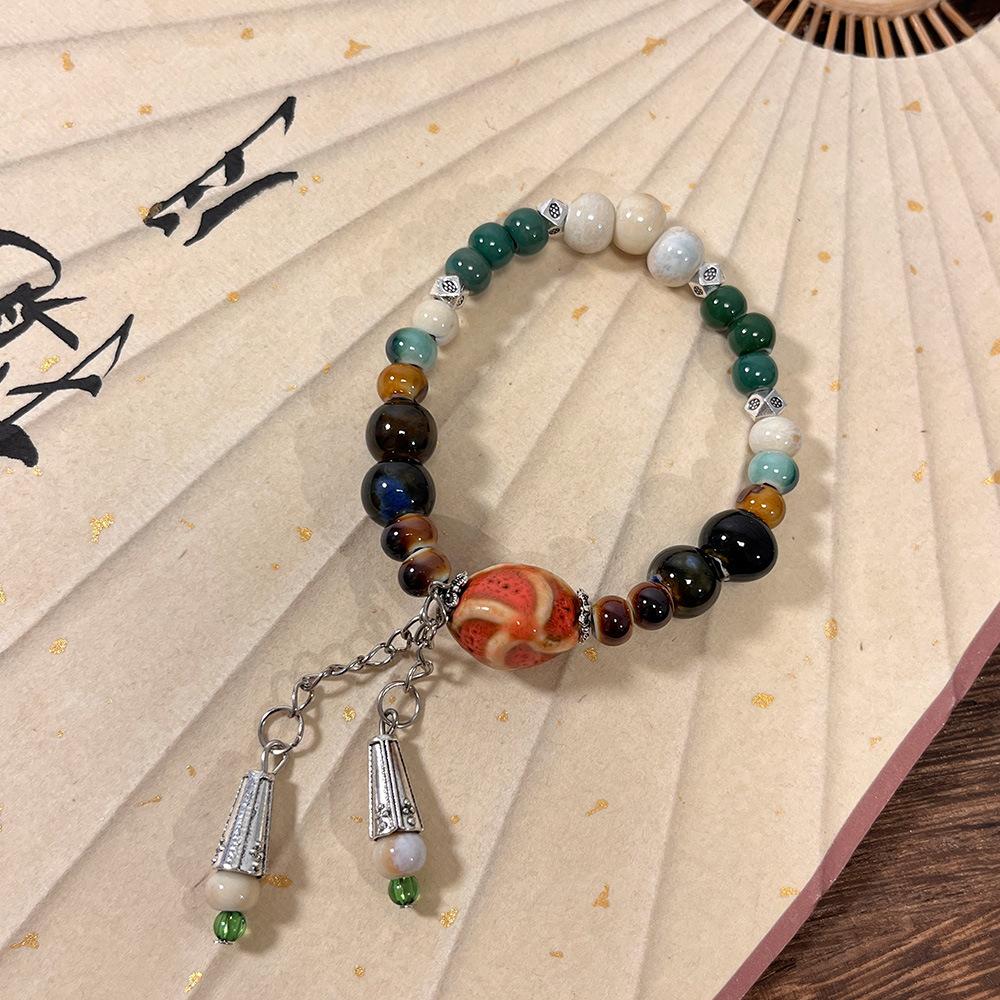 JMXD-двойное кольцо керамический браслет с бусинами новый китайский дзен национальный стиль браслет антикварный премиум эластичная веревка ювелирные изделия