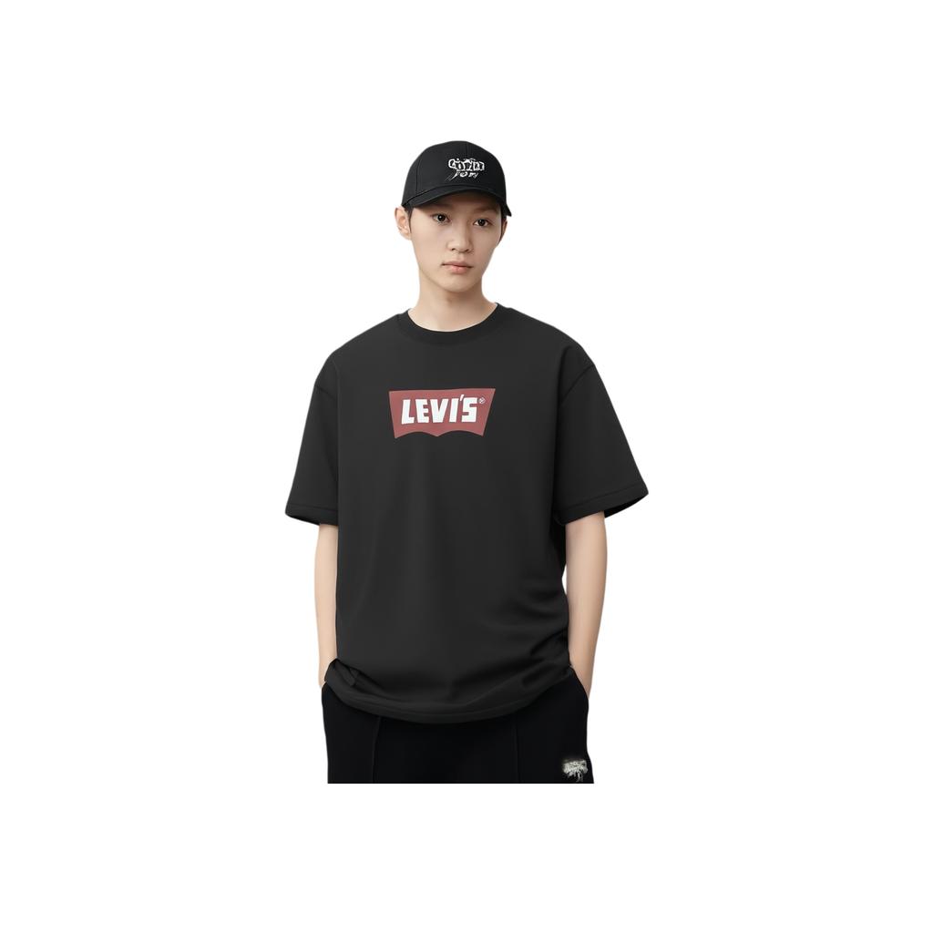 Levis Повседневная Удобная Футболка с Логотипом в Рубчик с Круглым Вырезом и Коротким Рукавом Мужские Футболки Черный 001AM-0012