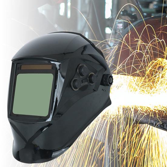 Сварочный шлем на солнечных батареях с большим экраном, подсветкой, 4 датчиками дуги, автоматическим затемняющимся капюшоном для сварки MIG/TIG, защита от ультрафиолетового и инфракрасного излучения, DIN 16