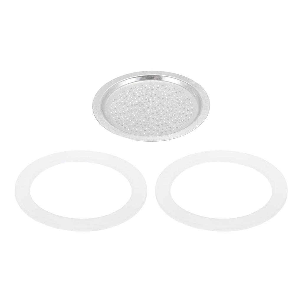 Uxcell Aluminum Coffee Pot Accessory for Stainless Steel Espresso Maker, Includes 1 Filter and 2 Silicone Gasket Seals, 64x53x3.4mm, 6-Cup Moka