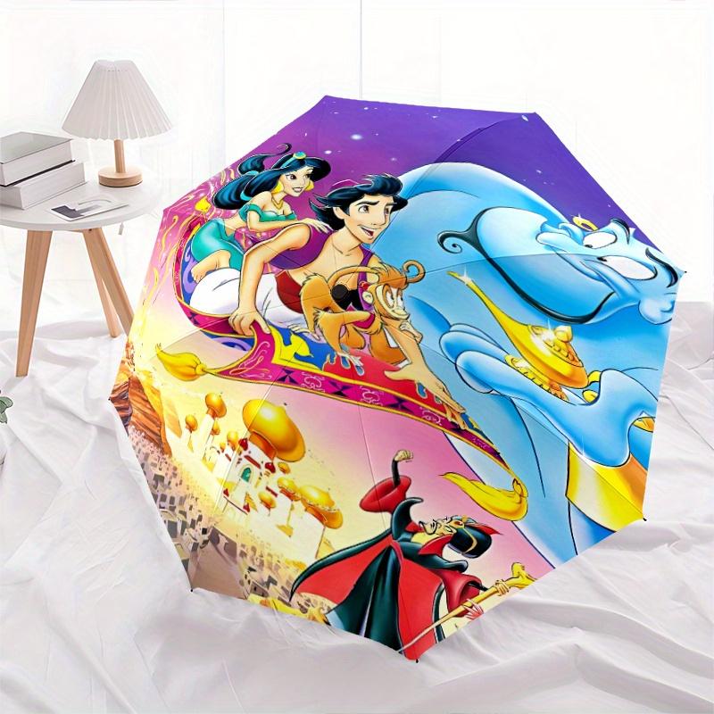 Aladdin's Genie and Jasmine on a Flying Carpet Automatic Open/CloseCartoon Umbrella-CuteUmbrella with Cute Design, Portable 3-Fold Compact U