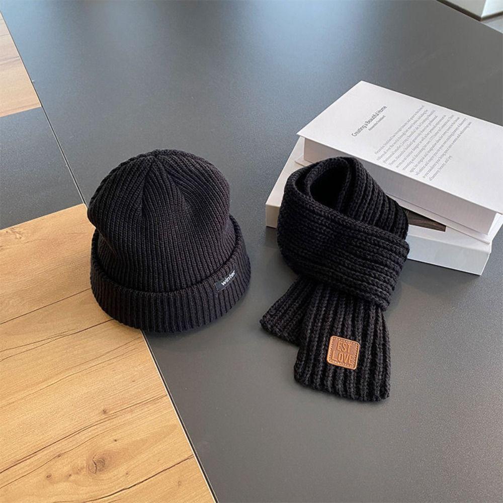 2Pcs/Set Cute Children Knitted Hat Windproof Baby Beanie Cap Gift Kids Hats Scarfs Set Boys Girls