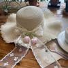 (One Size, Yellow) Women's Straw Sun Hat Breathable Stylish Decorative Tulip Lace Band Wide Brim Beach Hat