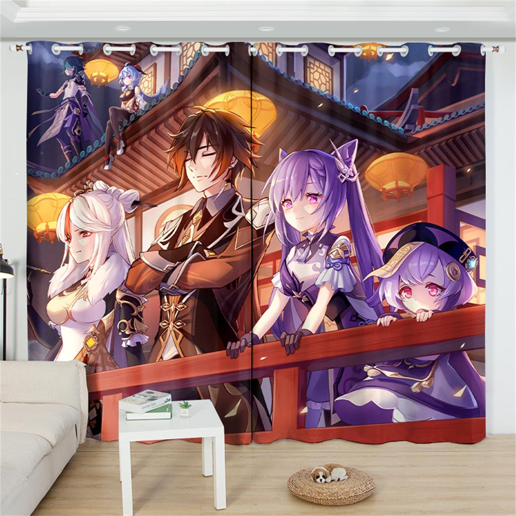 Kazuha Genshin Impact Blackout Curtain 2 панели аниме-принт оконные шторы для гостиной мультяшный домашний декор обработка