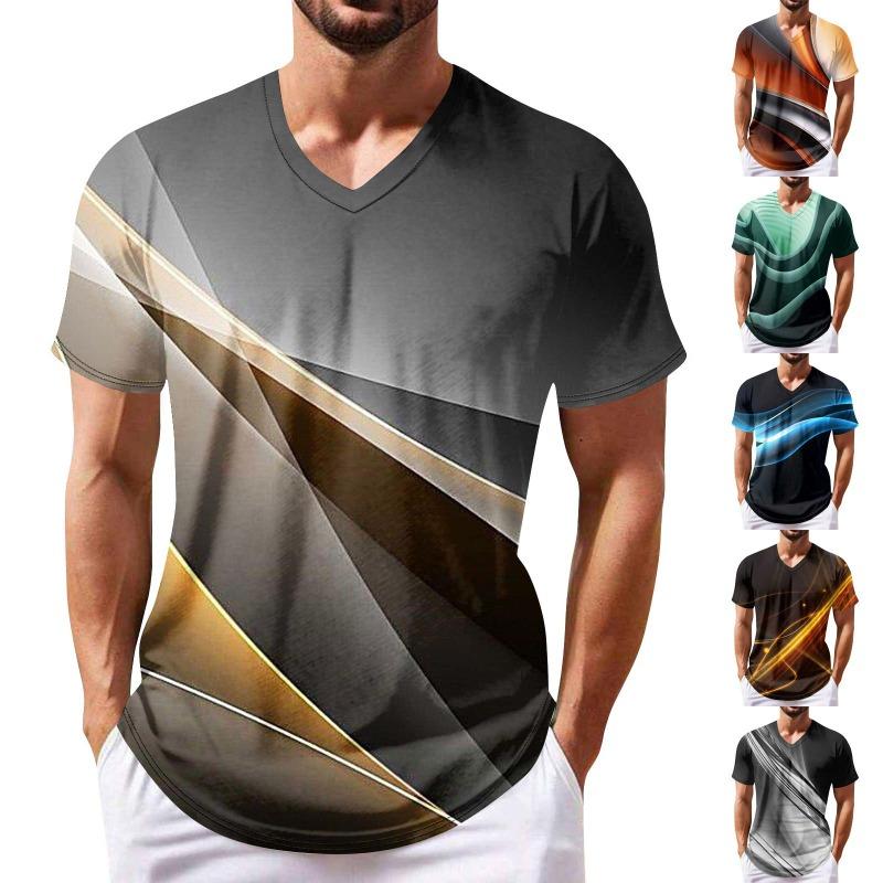 Summer Men's Popular T-shirt Printed V-neck Short Sleeved T-shirts