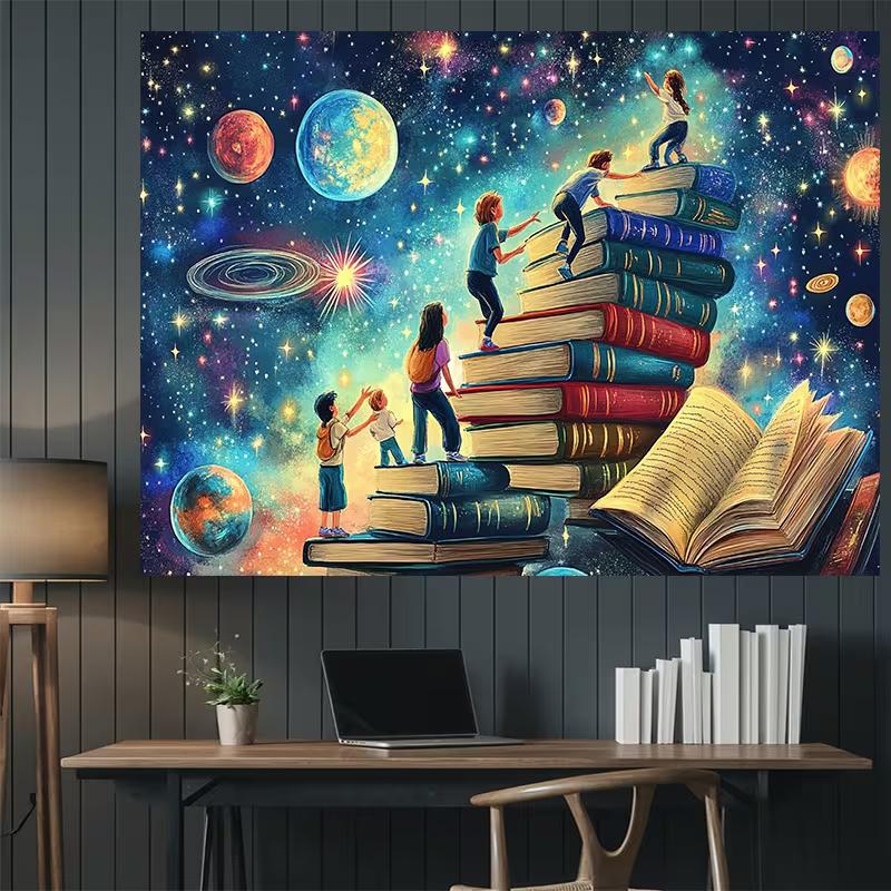 Волшебные Книги Лестница Галактика Гобелен, Детская Читальня Фантазия Звездное Небо Настенный Декор