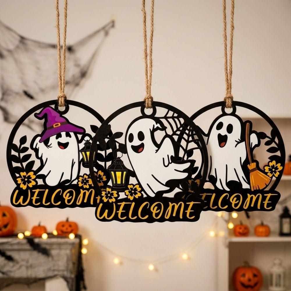 Hollow Out Halloween Ghost Door Hanger Cartoon Halloween Front Door Decor Holiday Party