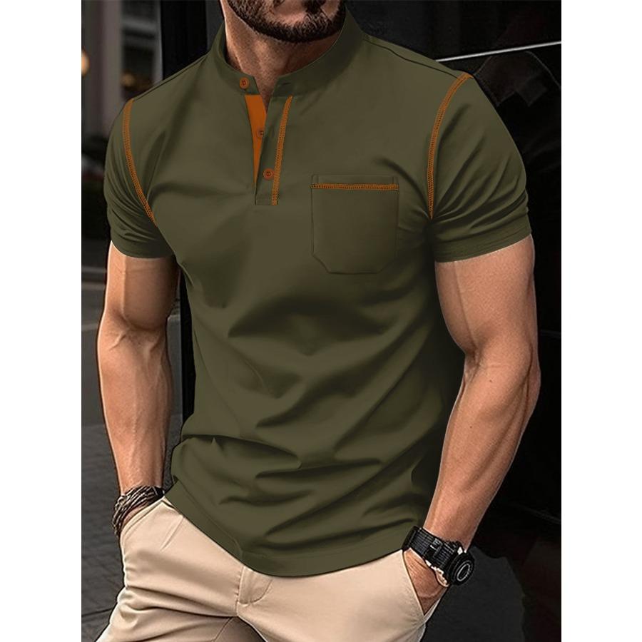 Men Summer POLO Shirts Stand Up Collar Pocket Short Sleeve Tops Men's Sports Polo Shirt