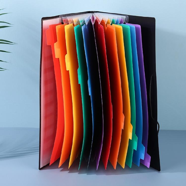 2pcs Portable Expanding Document Organiser Labeled 12 Pocket Waterproof File Folder Elastic Fastening Rope Design
