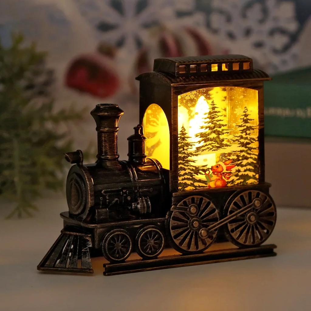 LED Night Light Vintage Train Christmas Battery Powered Lantern Portable Decorative Lamp Indoor Outdoor Party Gift
