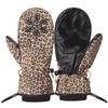 TaoTech Genuine Leather Snowboard Mittens for Men and Ski Gloves with Protectors and Leash Leopard Women, (L, Print)