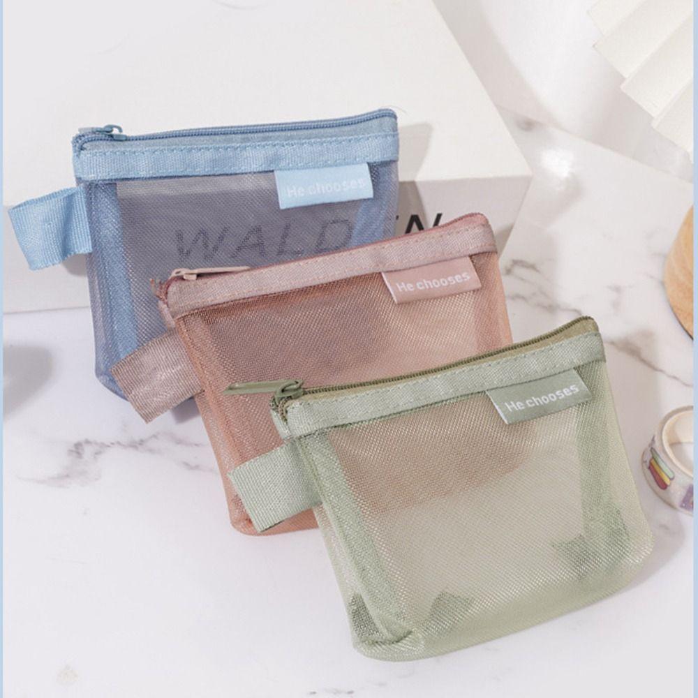 Small Item Bag Mini Coin Purse Lipstick Cosmetic Bag Fresh Color Card Bag Cute Clear Mesh Bag Men