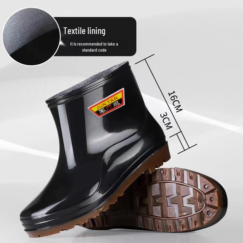 Мужские водонепроницаемые нескользящие теплые резиновые дождевые ботинки с утолщенным низким верхом