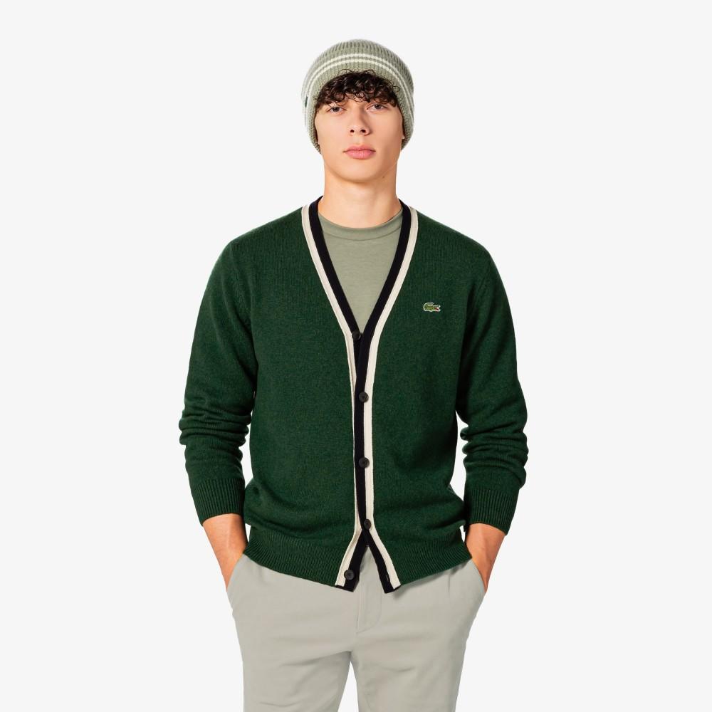 Lacoste Мужской кардиган с V-образным вырезом из тонкой шерсти AH660E-55NYZP