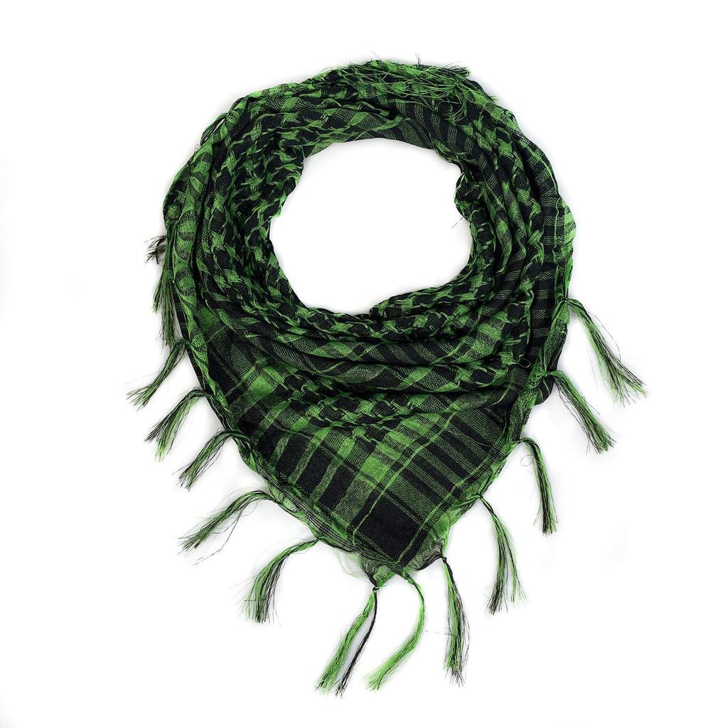 Silk Houndstooth Tactical Desert Scarf with Tassels for Outdoor Use