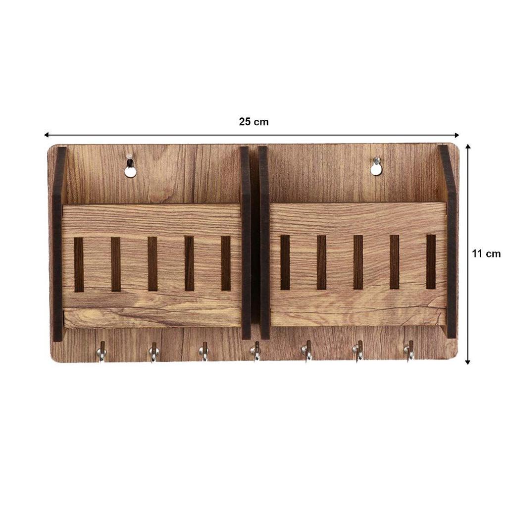 Держатель ключей для дома | Деревянный держатель ключей для стены | Подставка для ключей | Вешалка для ключей | Держатели для брелоков на стену (7 крючков, МДФ бежевый)