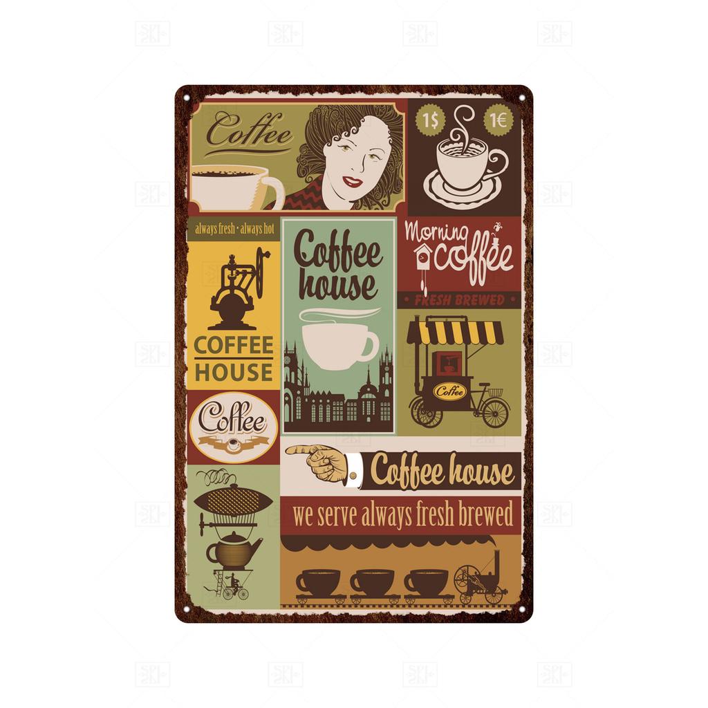 Винтажная жестяная вывеска для кофе, металлическая вывеска, декоративная табличка в стиле ретро, ​​украшение для кафе, кухни, гостиной, кофейни-бара