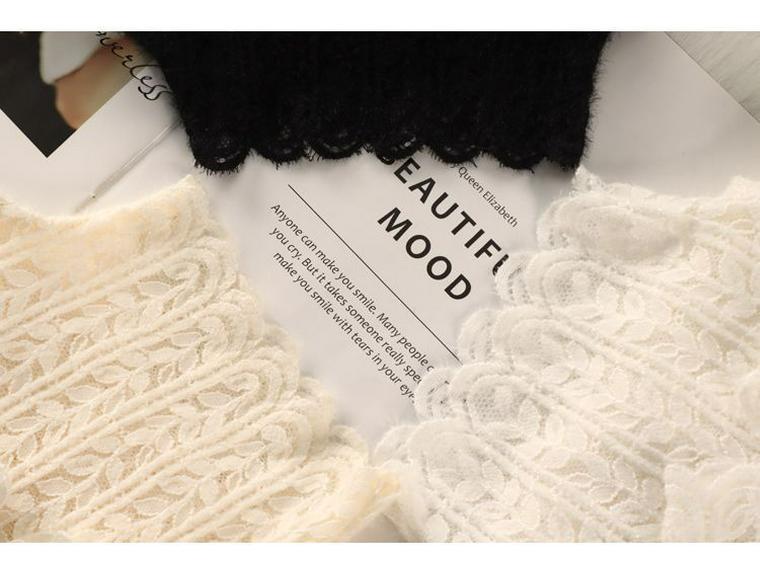 Топ из сетки с высоким воротником и кружевом с начесом для женщин - Модный осенне-зимний слой