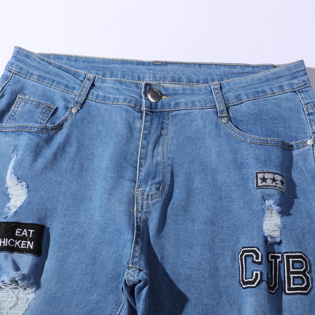 Spring Men's Fashion Jeans with Holes and Trendy Slim Fitting Jeans