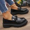 Fashion Women's Platform Loafers with Chain Decor Fashion Preppy Style Dress Shoes Woman Patent Leather Slip On Ladies Flats Plus Size