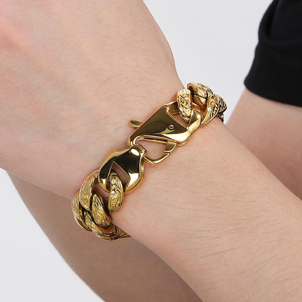 Retro Man Bracelet for Men Solid 316L Stainless Steel 18MM Curb Cuban Link Chain Men's Bracelets Hand Wrist Jewerly Accessories