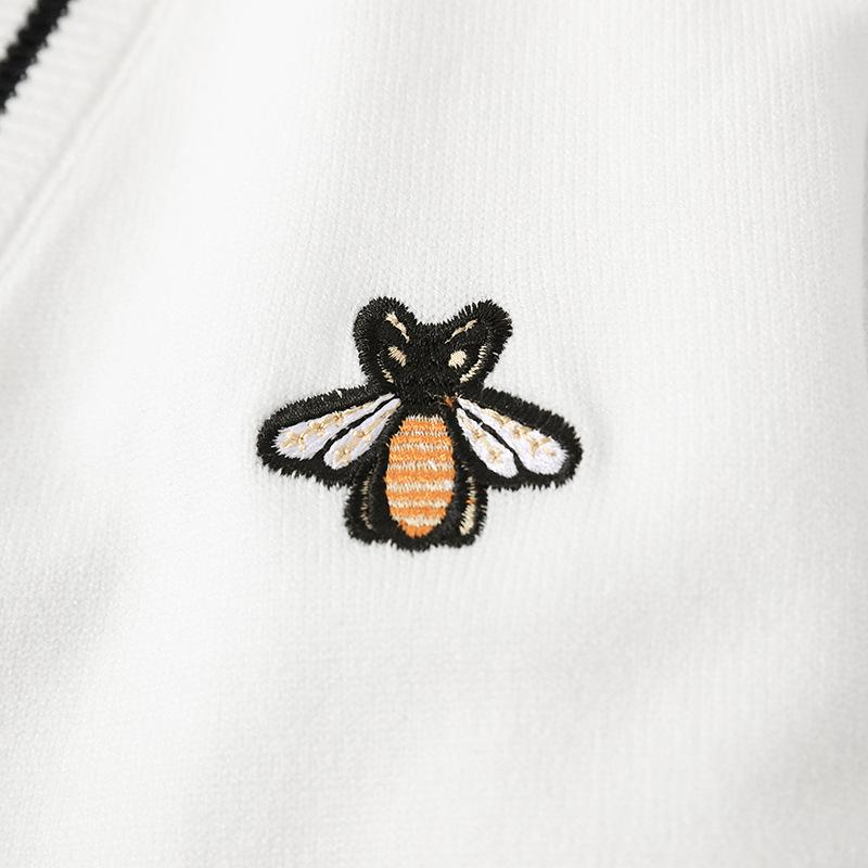 Осенне-зимний женский свитер с вышивкой пчелы, вязаный топ, кардиган, свитер